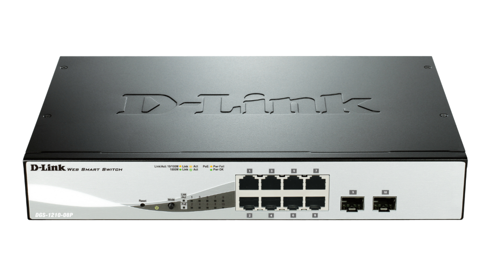 Комутатор D-Link 8-Port Gigabit PoE Smart Switch with 2 SFP ports DGS-1210-08P