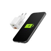 HAMA Бързо мини Gan зарядно, 30 W, 1x USB-C, 1x USB-A, PD, бял