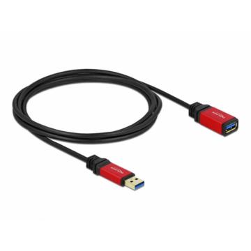 Удължителен кабел Delock USB-A мъжко - USB-А женско, 2 м, Premium, Екраниран, Черен