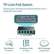 Комутатор TP-Link Gigabit Easy Smart TL-SG105PE 5-портов с 4 PoE+ порта