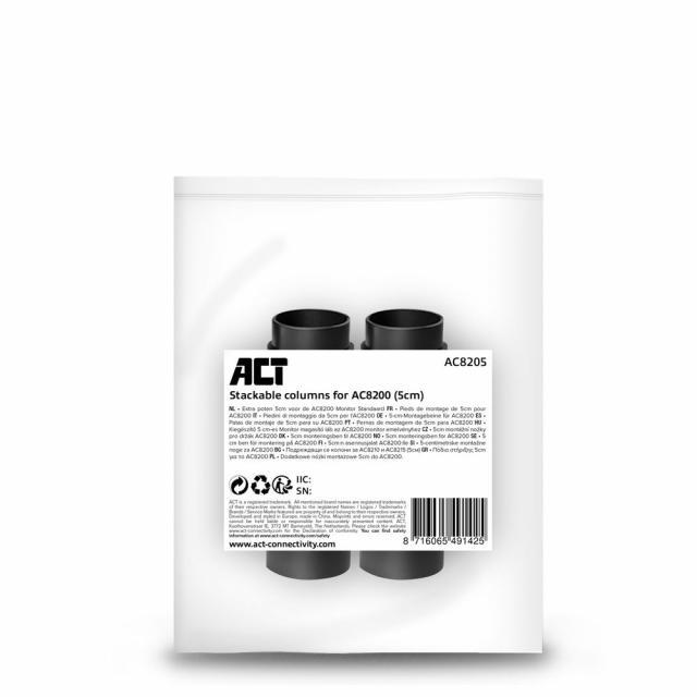 Допълнителни крачета ACT AC8200, За стойка за монитор, 5 cm, Черни