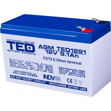 Оловна батерия TED ELECTRIC, AGM, 12V, 9Ah , 151/ 65/ 94 mm, Терминал2