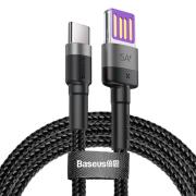 Кабел Baseus CATKLF-PG1 Cafule USB-А към USB-C с въжена оплетка и бързо зареждане 1м черен