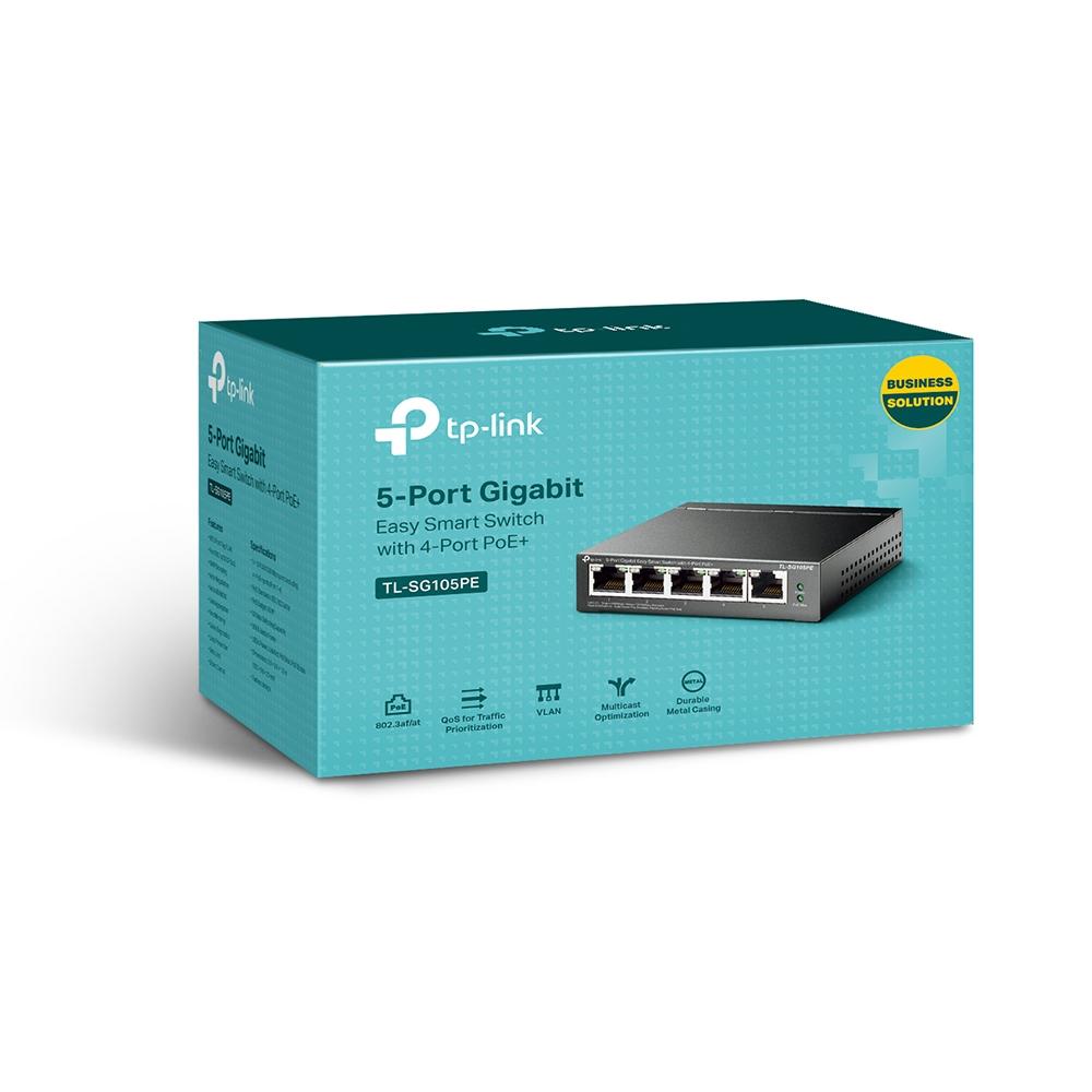 Комутатор TP-Link Gigabit Easy Smart TL-SG105PE 5-портов с 4 PoE+ порта