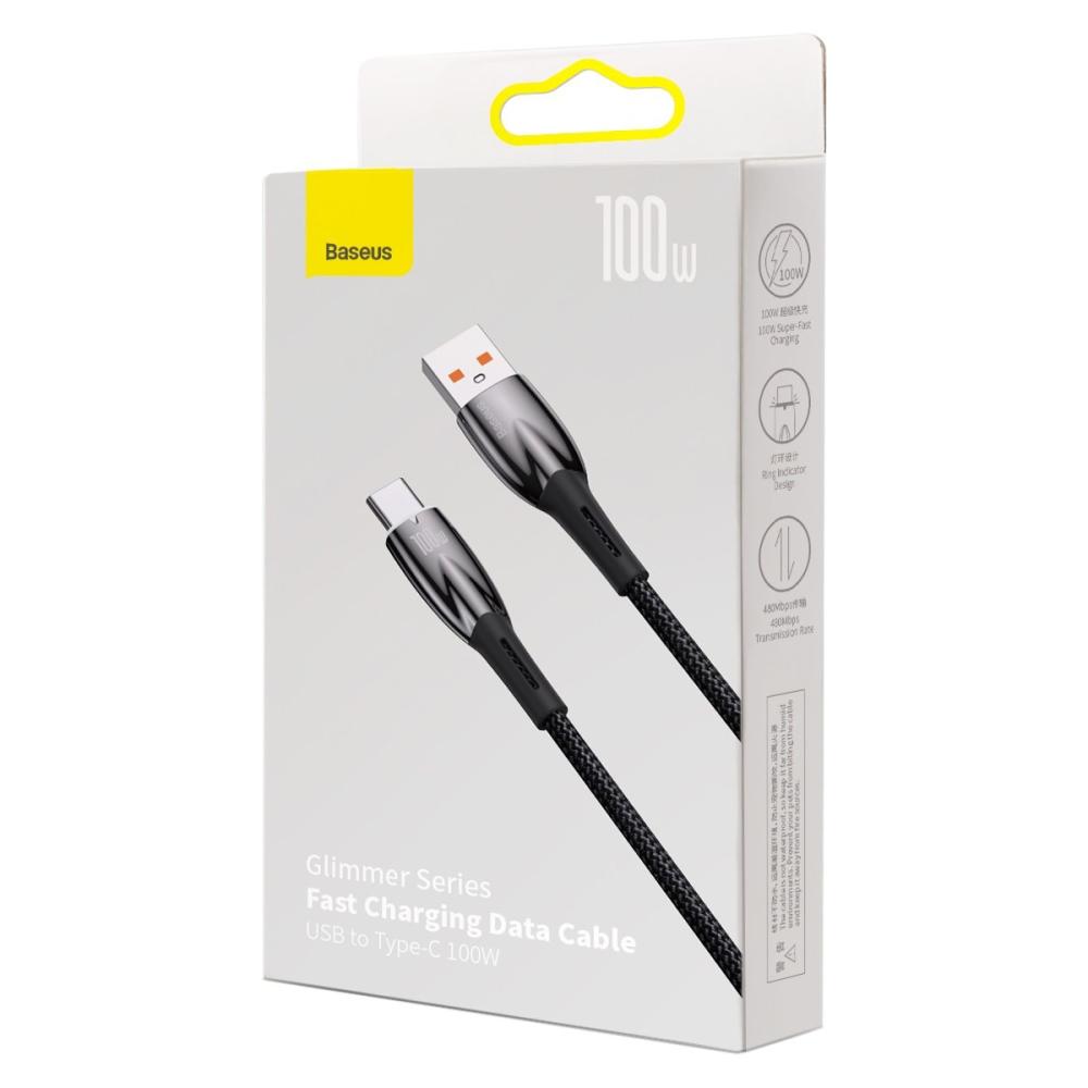 Кабел Baseus Glimmer Series USB-A - USB-C 100W 480Mbps 2м CADH000501 - черен