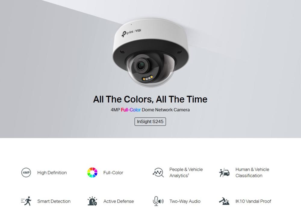 4MP пълноцветна куполна мрежова камера TP-Link VIGI InSight S245(4mm)