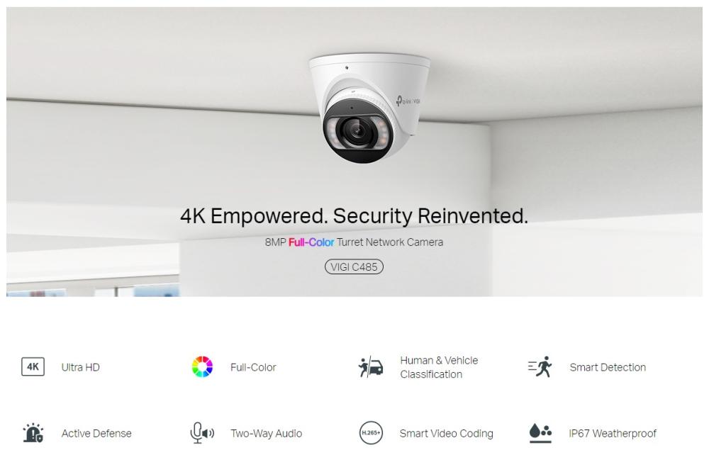 8MP пълноцветна куполна мрежова камера TP-Link VIGI C485(4mm)