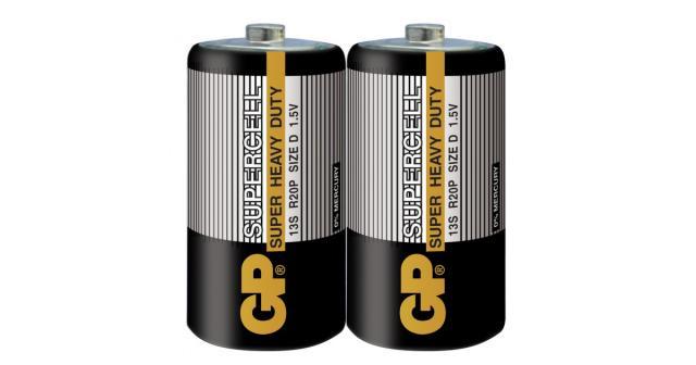 Цинк карбонова батерия SUPERCELL 13S-S2, R20, 2 бр. в опаковка/ shrink, 1.5V