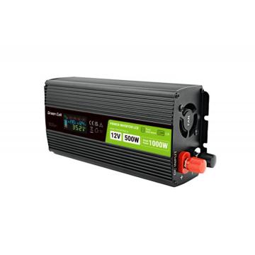 Инвертор GREEN CELL, 12/220V, DC/AC, 500W/1000W INVGC12P500LCD  LCD, Чиста синусоида