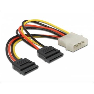 Кабел DeLock Power Molex 4 Pin мъжко към 2 x SATA 15 Pin, 16 cm