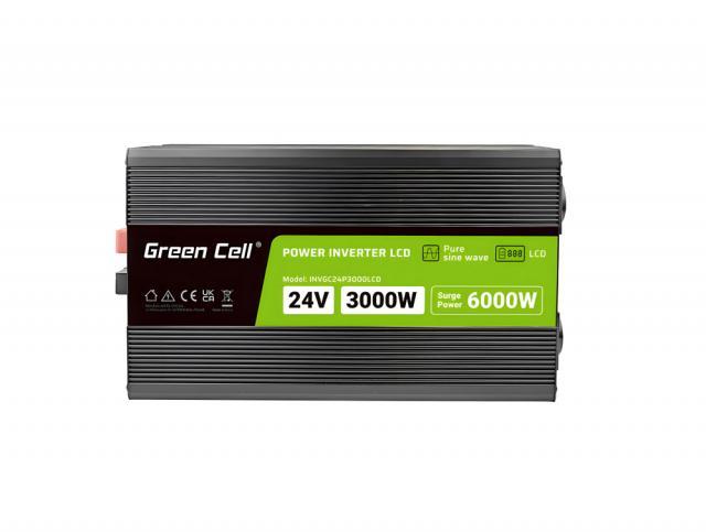 Инвертор GREEN CELL, 24/220V,  DC/AC, 3000W/6000W, INVGCP3000LCD  LCD Чиста синусоида