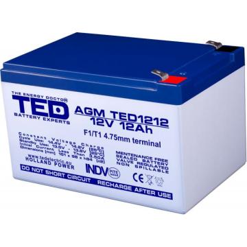 Оловна Батерия TED ELECTRIC, 12V, 12Ah, 152/ 98/ 96 mm, AGM