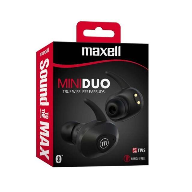 Блутут слушалки-тапи с докинг кутийка Maxell MINI DUO, True Wireless, Bluetooth 5.0, Черни