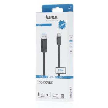 Кабел HAMA USB-C мъжко-USB-A мъжко, USB 3.2 Gen 1, 5Gbit/s, 0.75 м., Черен