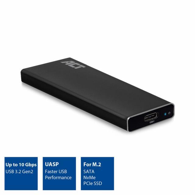 Чекмедже за твърд диск ACT AC1605, M.2 NVMe SSD, USB-C 3.1 Gen2, Черен