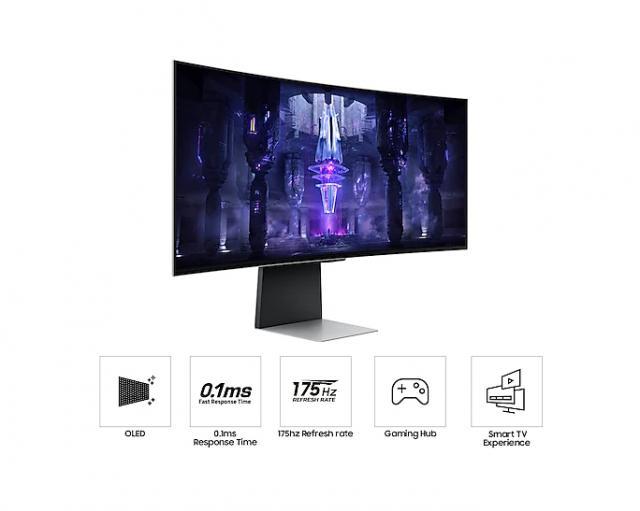 Монитор Samsung Odyssey OLED G8 G85SB 34" CURVED 1800R, 175 Hz, 0.1ms GTG, 3440x1440, 2xUSB-C, Mini DP, Micro HDMI, Speakers, Silver