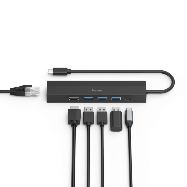 HAMA USB-C хъб, мултипорт, 6 порта, 3 x USB-A, USB-C, HDMI™, LAN/Ethernet