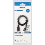 Кабел Hama Flexi-Slim USB-C - USB-A 2.0 мъжко, 0.75м,тънък, позлатен, черен