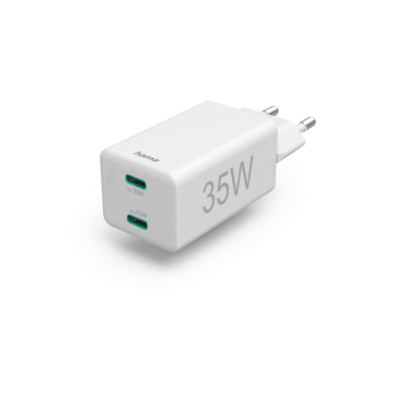 Бързо зарядно HAMA, 2x USB-C, PD/Qualcomm, 35 W, Бял