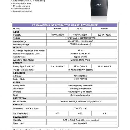 UPS FSP Group FP 800, 800VA, Line Interactive