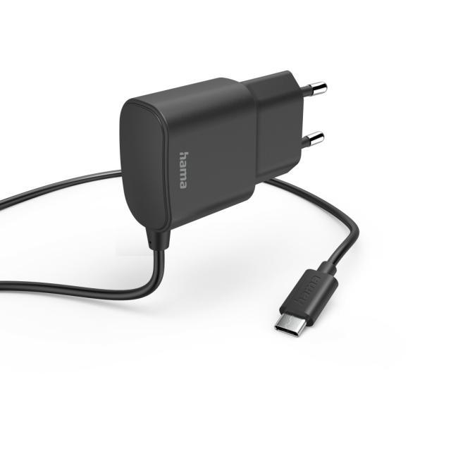 Зарядно 220V Hama с USB-C кабел, 12 W, 1,0 m, черно