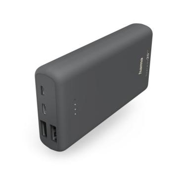 Външна батерия HAMA Supreme 20HD, 20000 mAh, LiPolym, 1 x USB-C, 2 x USB-A, Сив