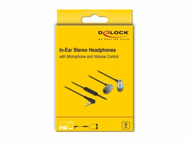 Слушалки DeLock 27183, In-Ear, 3.5 mm жак, Микрофон, Управление на звука, Черен/Сив