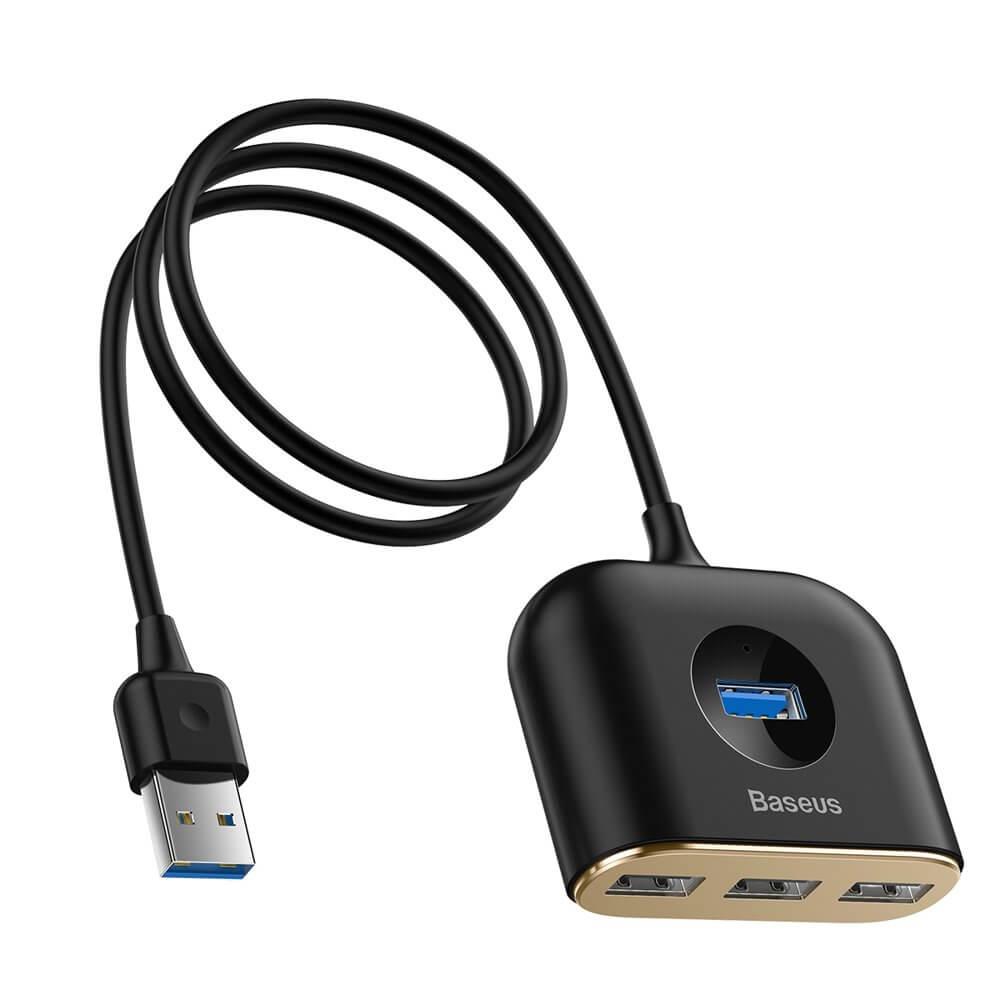 USB хъб Baseus Square round 4 в 1 с 3х USB 2.0, 1х USB 3.0 порта, черен