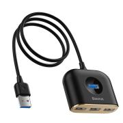 USB хъб Baseus Square round 4 в 1 с 3х USB 2.0, 1х USB 3.0 порта, черен