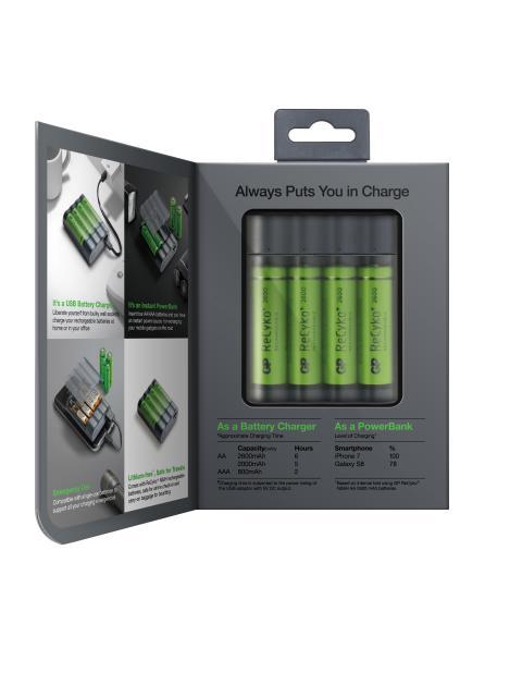 Зарядно устройство GP Charge Anyway X411, power bank 2 IN 1, 4 акум.батерии R6 AA, 2600mA