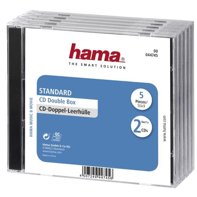 Кутийка за CD/DVD HAMA Double Jewel Case, прозрачен/черен, 5 бр. в пакет