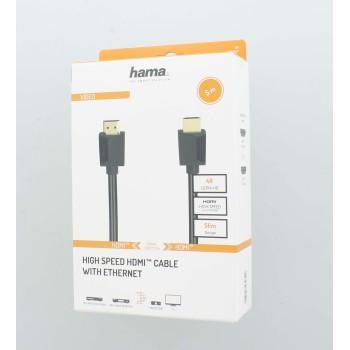 Кабел HAMA High-Speed, HDMI мъжко - HDMI мъжко, 4K, 18GB/s, Ethernet, 5 м, Позл. конектори, Черен