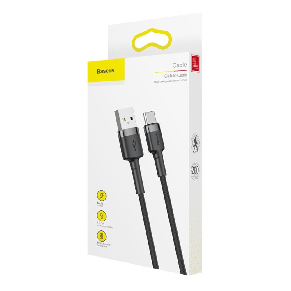 Кабел Baseus Cafule USB-A към USB-C, 2м, черен
