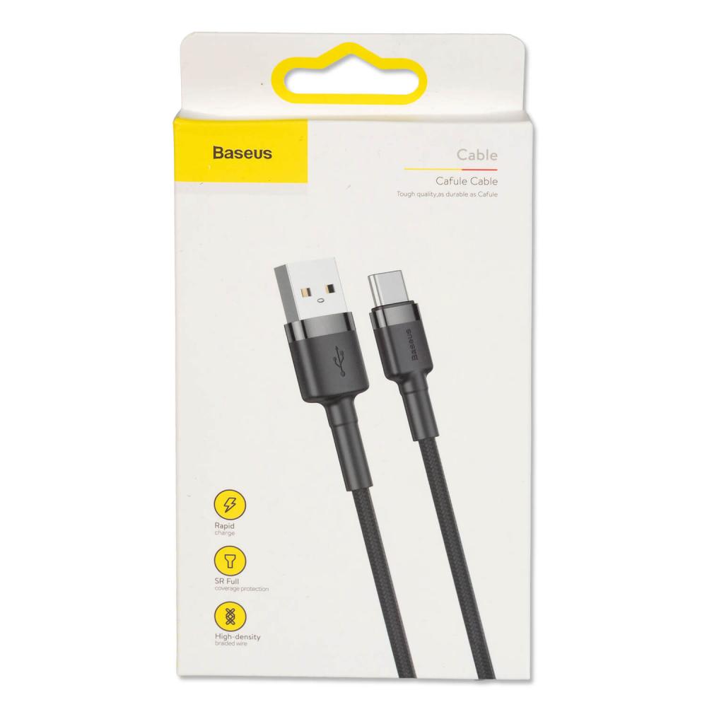 Кабел Baseus Cafule USB-A към USB-C 3A, 1м, черен