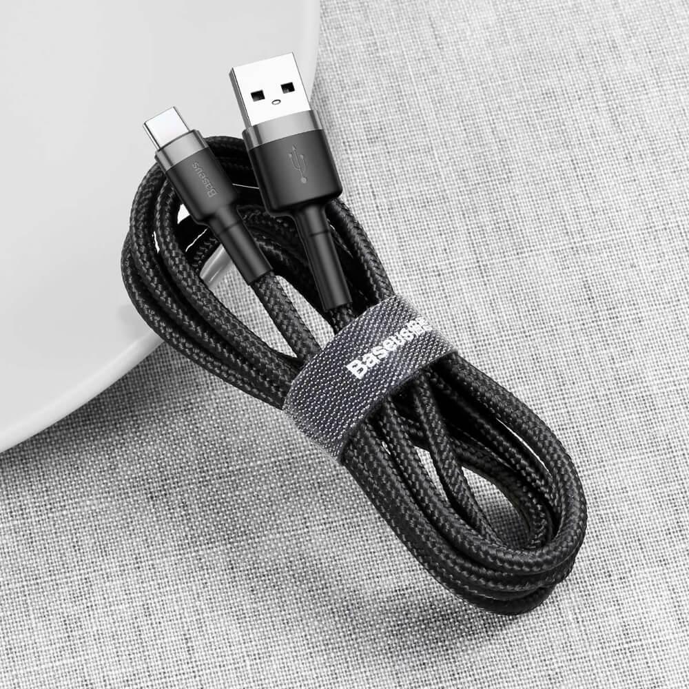 Кабел Baseus Cafule USB-A към USB-C 3A, 1м, черен