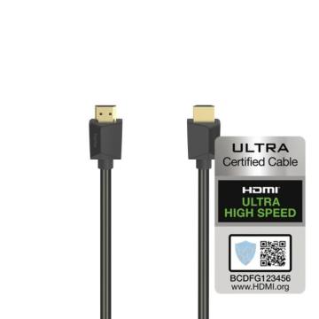 Кабел HAMA 205243, HDMI мъжко - HDMI мъжко, 8K, 48GB/s, Ethernet , 3 м, Позл. конектори, Черен