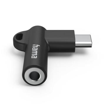 Адаптер Hama, USB-C – 3,5 mm жак, Aux, 90°, черен