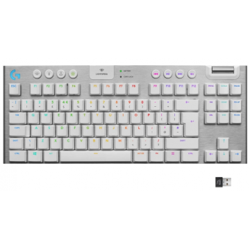 Безжична геймърска механична клавиатура Logitech, G915 TKL White Lightsync RGB, Tactile суичове