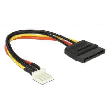 Кабел Delock Power Cable, SATA 15 pin receptacle - 4 pin floppy male, 15 см