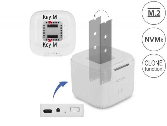 Станция Delock USB-C, За 2 x M.2 NVMe PCIe SSD, Клониране