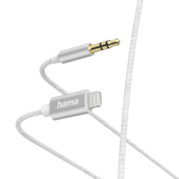 Аудио кабел HAMA, Lightning мъжко - 3.5 mm жак мъжко, 1.0 м, Бял