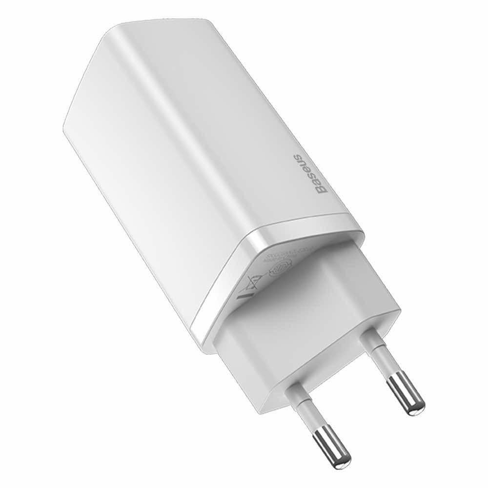 Зарядно устройство Baseus USB 65W + USB-C порт GaN2 Lite quick, бяло