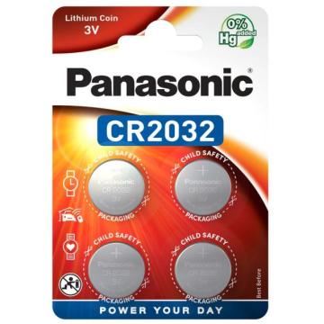 Бутонна батерия литиева PANASONIC CR2032, 3V, 4 бр. в блистер /цена за 4 бр./