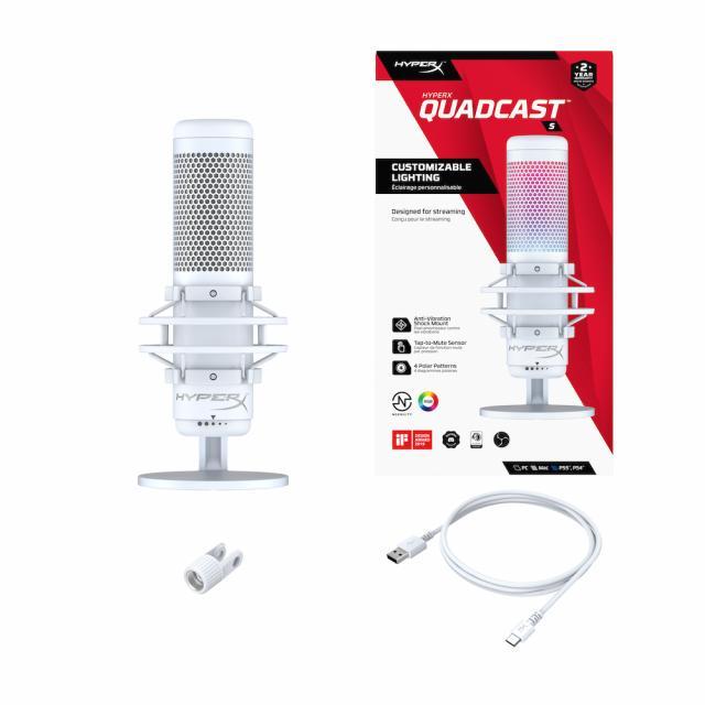 Настолен микрофон HyperX QuadCast S White, USB, 3.5 mm