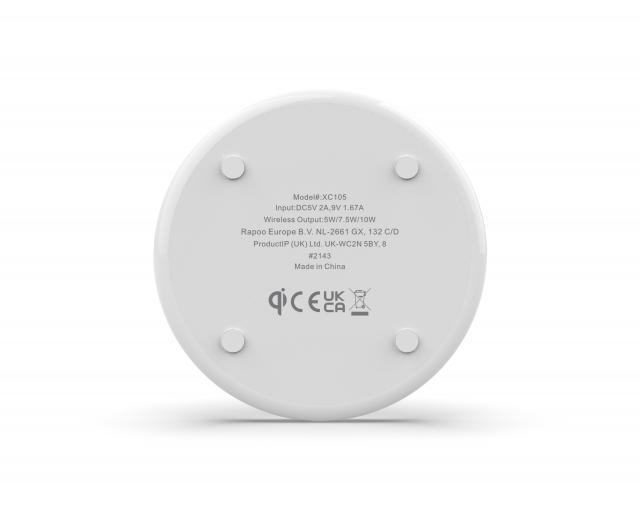 Безжично зарядно устройство RAPOO XC105, Qi, 5W/7.5W/10W, Бял