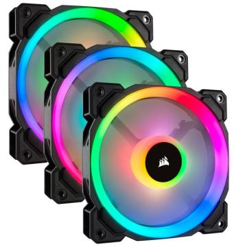 Вентилатори Corsair LL120 RGB, 3 Fan комплект, Включен контролер Lightning Node PRO, Черен