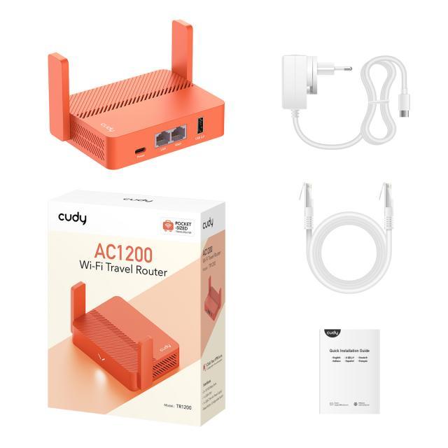 Безжичен рутер CUDY Travel VPN TR1200, AC1200, 2 x 10/100 Mbps, USB3.0, червен