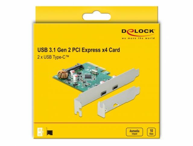 Карта Delock, PCI Express x4 към USB-C (USB 3.1 Gen 2) женско, 10 Gbps