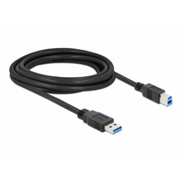 Кабел Delock USB-A мъжко - USB-B мъжко, 3 м, USB3.0, Екраниран, Черен