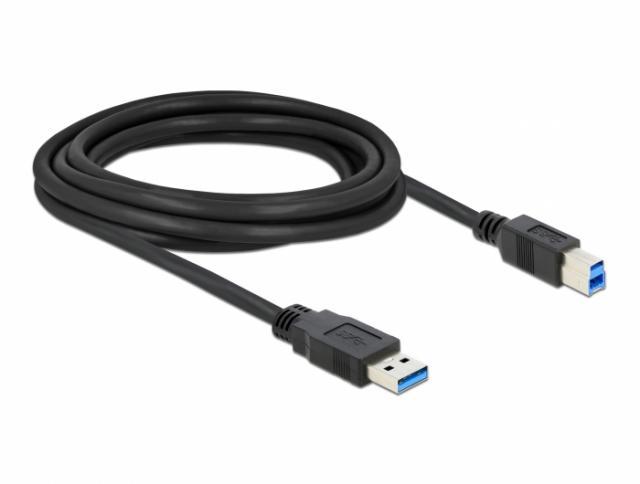 Кабел Delock USB-A мъжко - USB-B мъжко, 3 м, USB3.0, Екраниран, Черен